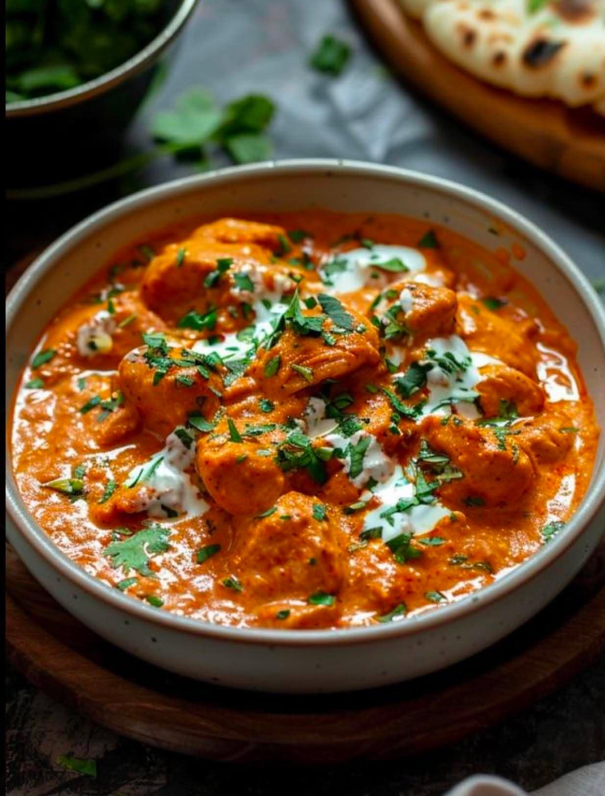 Signature butter chicken cooked with a rich tomato and butter gravy at Ariya Indian Food
